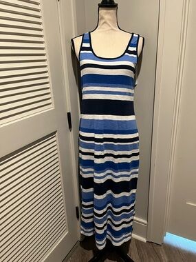 Tommy Bahama Blue & White Striped Scoop Neck Maxi Dress
